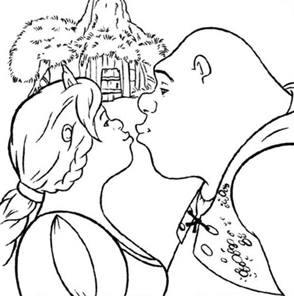 600x604 Shrek And Princess Fiona Kissing Coloring Page Color Luna