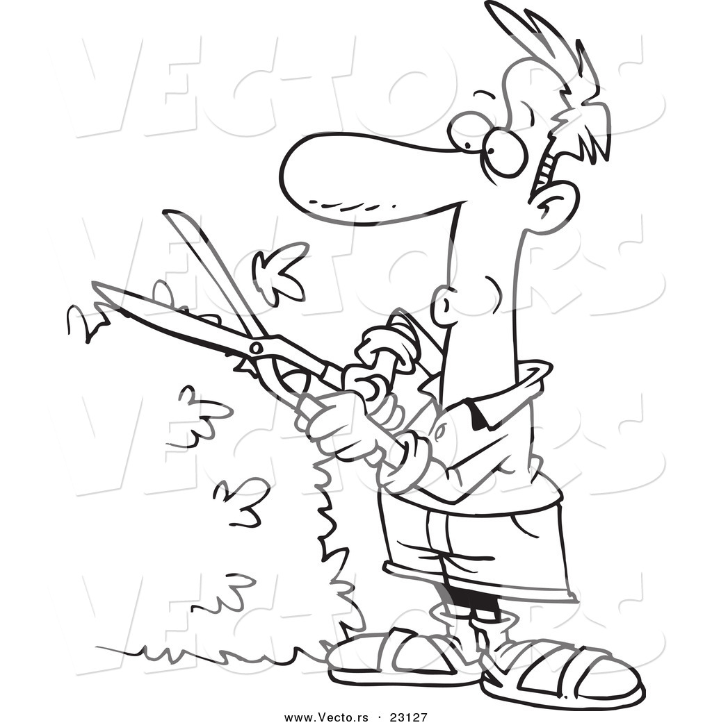 1024x1044 Vector Of A Cartoon Guy Trimming A Hedge