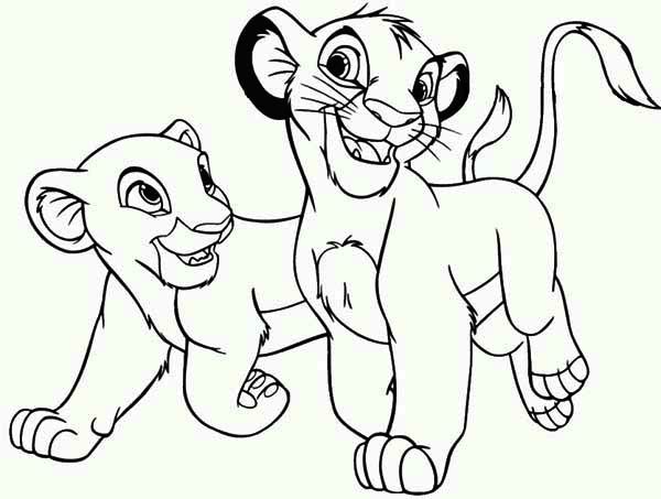 600x453 Simba Playing With His Friend The Lion King Coloring Page