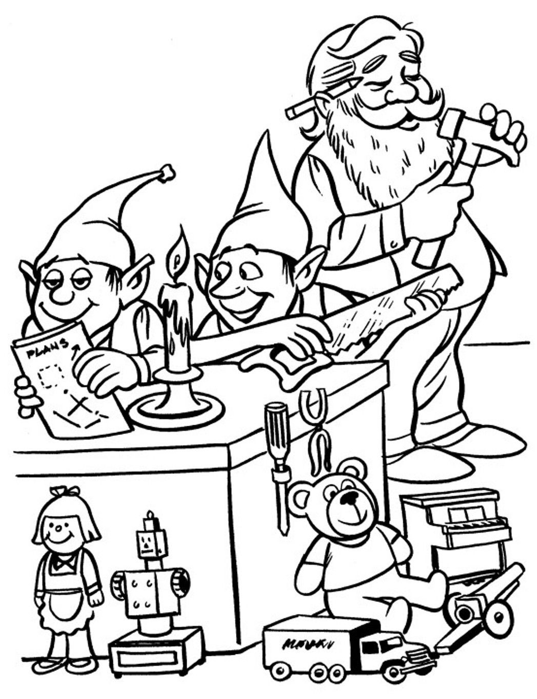 1047x1361 Elves And Santa Christmas Coloring Pages For Kids Simple Sheet Acpra