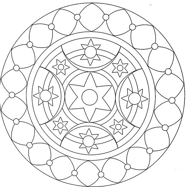 627x629 Mandala With A Simple Pattern Coloring Pages Downloadable Art