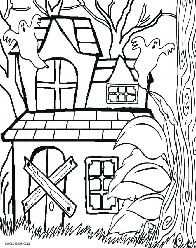 671x850 House Coloring Pages Printable Simple Haunted House Coloring Page