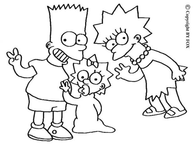 620x465 Lisa, Maggie And Bart Simpsons Coloring Page More The Simpsons