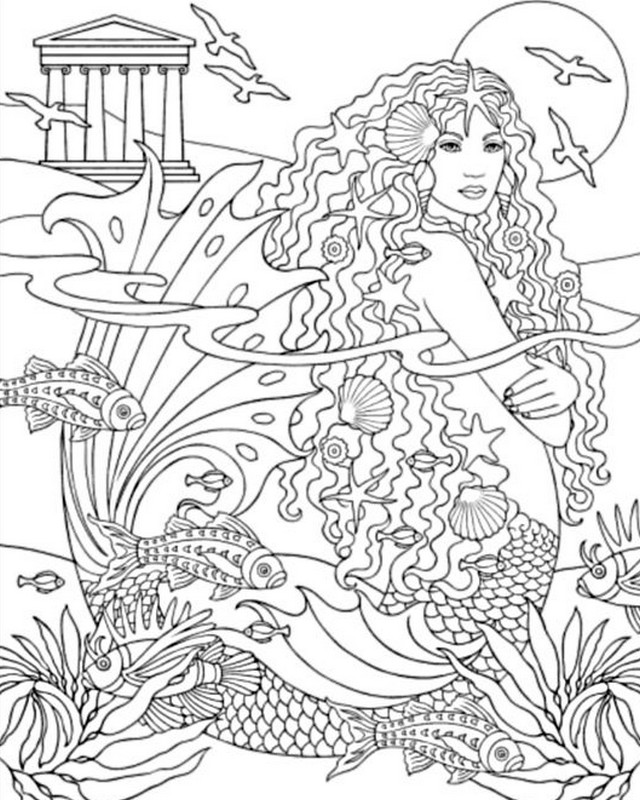640x800 Adult Coloring Page Sea Siren