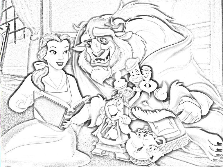 768x576 Belle And Beast Sketch Coloring Page Beauty And The Beast Pages