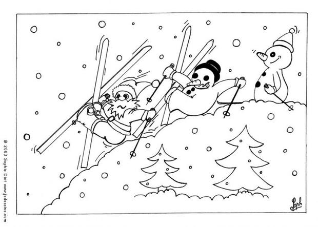 620x443 Snowman Is Skiing With Santa Coloring Pages