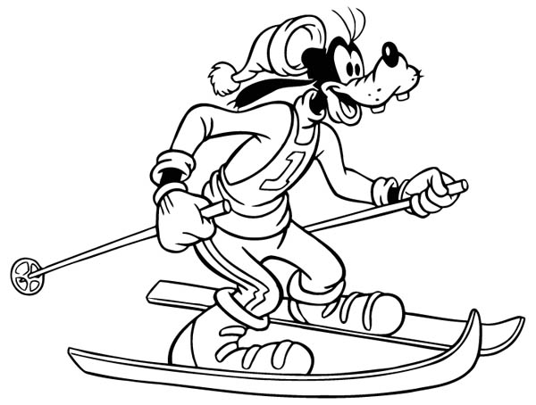 600x454 Goofy Going Skiing Coloring Page