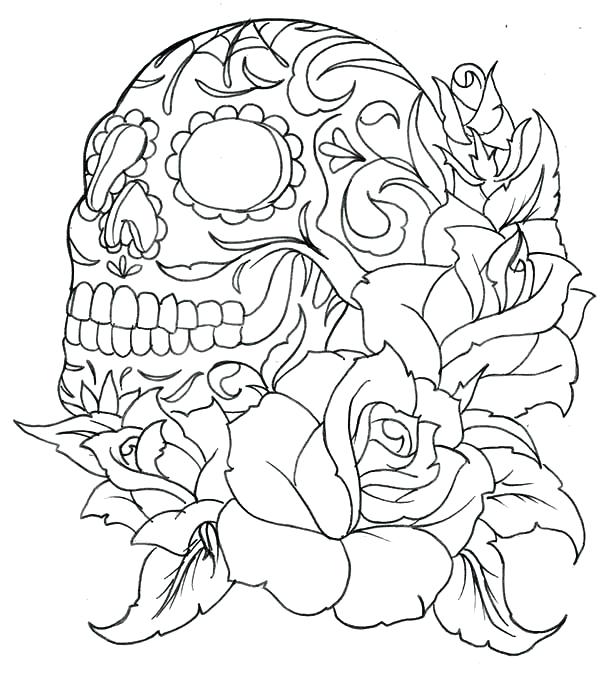 600x677 Sugar Skulls Roses Coloring Pages Colouring In Fancy Skull