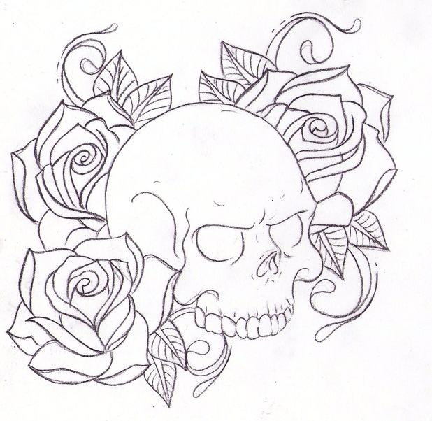 618x602 Skull And Roses Coloring Pages