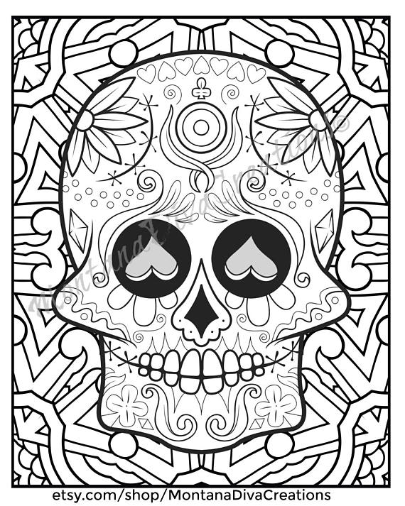 570x713 Sugar Skull Mandala Coloring Pages Immediate Digital Download