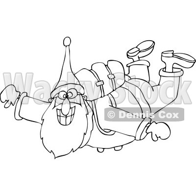 400x400 Clipart Of An Outlined Santa Free Falling While Skydiving