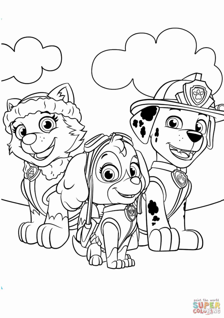 724x1024 Paw Patrol Coloring Pages Everest Marshall And Skye Page Free