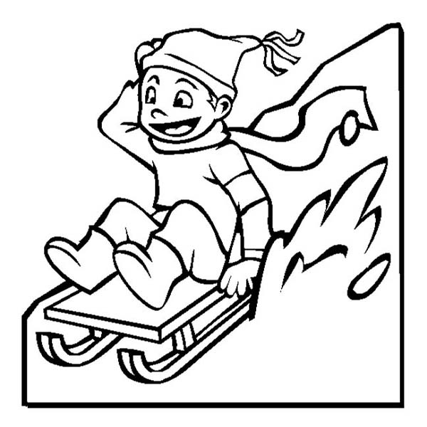 600x600 Happy Kid Slidding On Winter Season Sled Coloring Page Color Luna