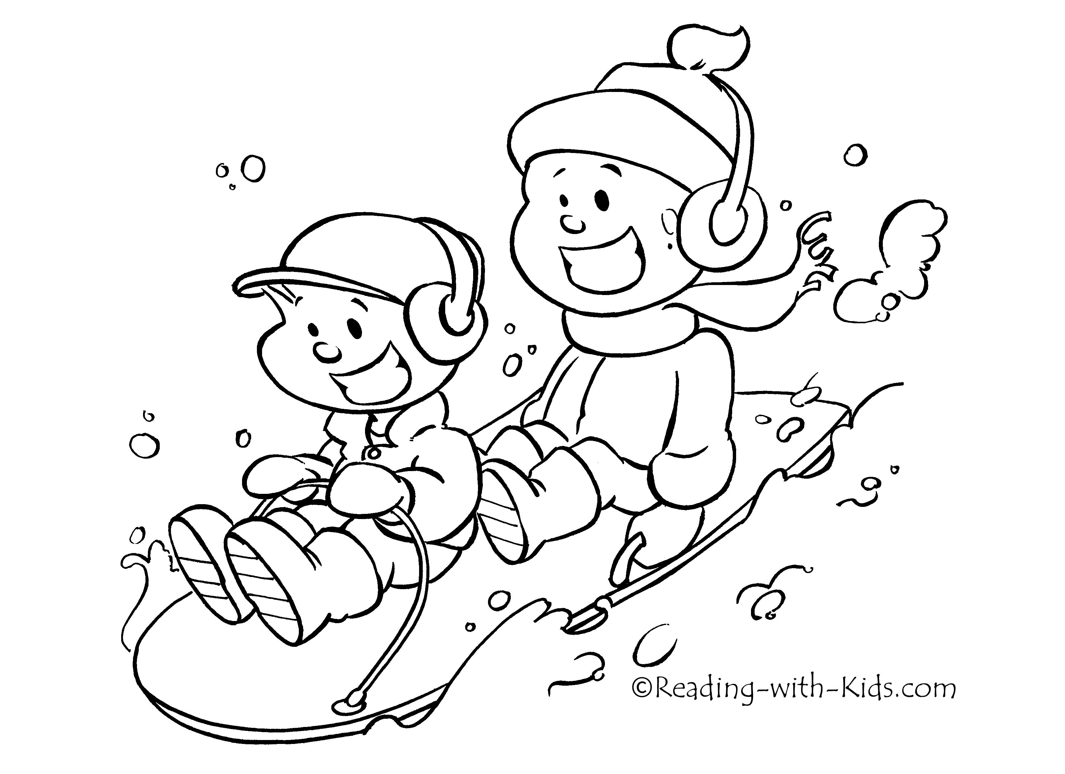 3507x2550 Sledding In The Snow Coloring Page