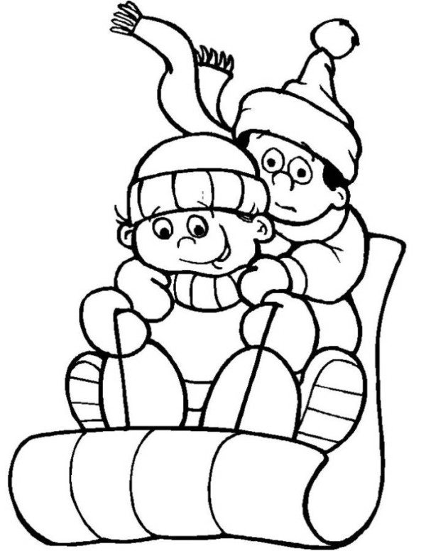 600x776 Sledding On Snow Winter Coloring Pages