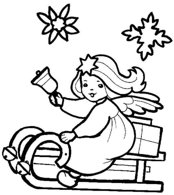 600x671 Little Christmas Angel On A Sleigh Coloring Pages
