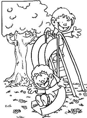 296x400 Free Coloring Page Kids On Slide