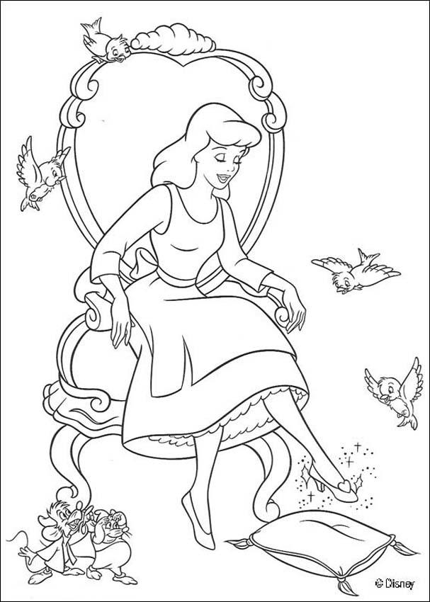 607x850 Cinderella Trying The Glass Slipper Coloring Pages