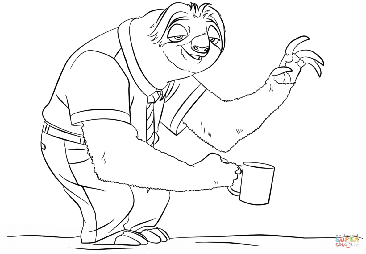 1186x824 Sloth Flash From Zootopia Coloring Page Things