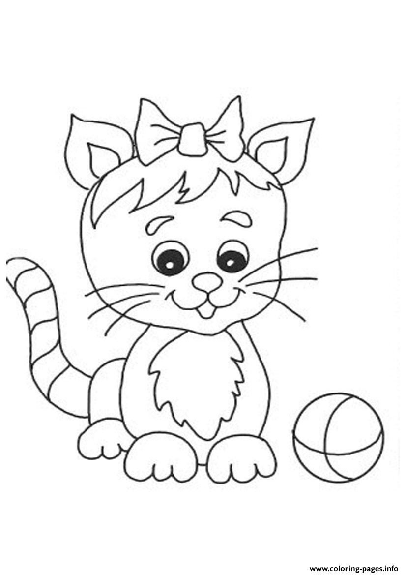 826x1169 Cute Cat With Small Ribbon Coloring Pages Printable