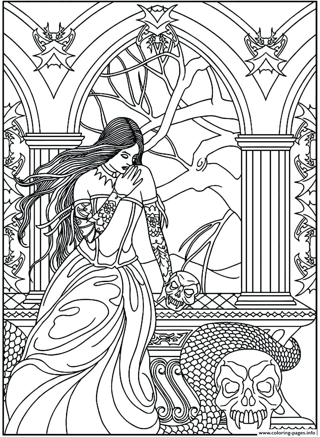 1024x1399 Coloring Pages Snake Coloring Page Adult Fantasy Woman Skulls