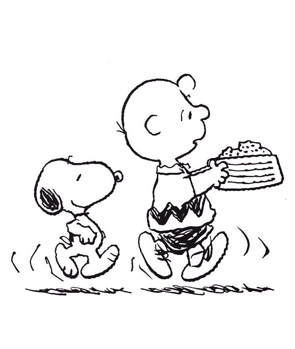 600x709 Snoopy And Charlie Bring Birthday Cake Coloring Pages Best Place