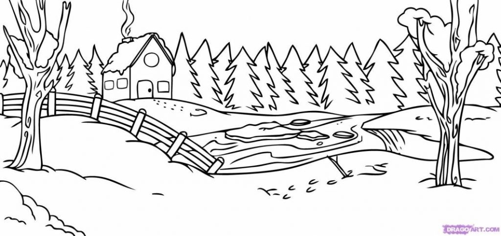 1024x483 Snow Scene Coloring Pages
