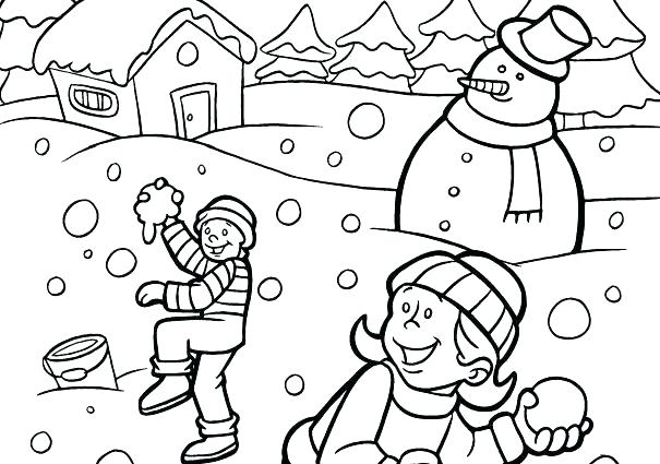 605x425 Winter Animals Color Pages Scenes Coloring Page Printable Scene