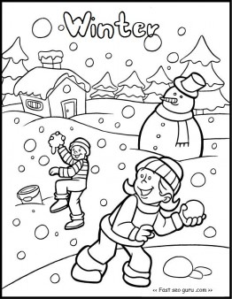 262x338 Printable Kid Snowball Fight Game Coloring Pages
