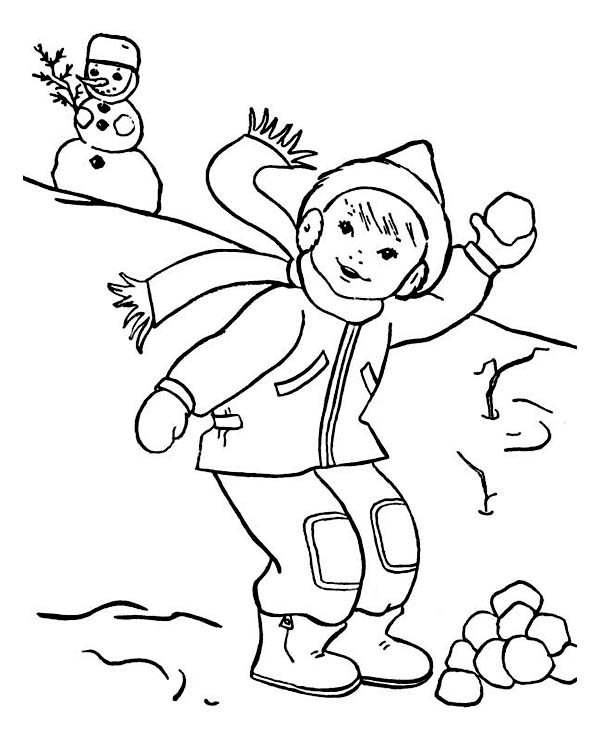 600x738 Throwing Snowball On Snowball Fight During Winter Season Coloring