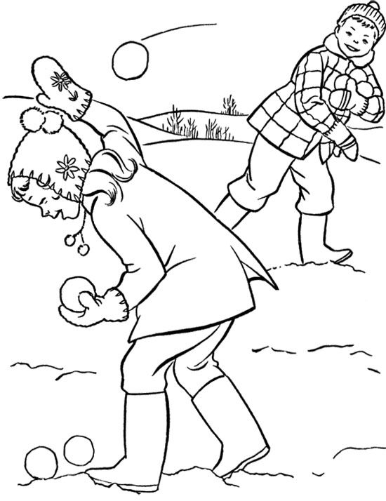 550x714 Playing Snowball Fight Coloring Page Winter