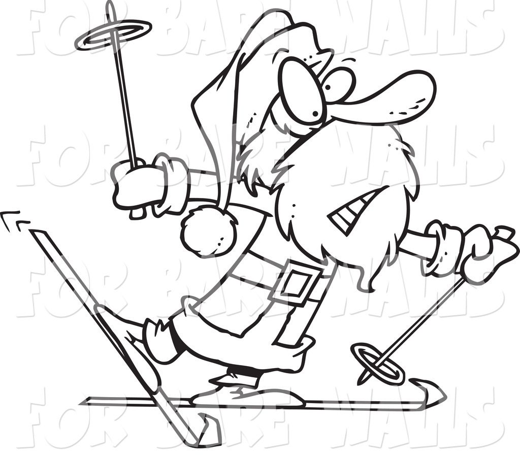 1024x900 Running Santa Cartoon Coloring Page Vector For Kids Snowboarding
