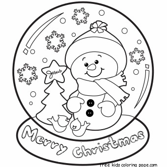 340x340 Christmas Snow Globe Whit Snowman Coloring Pages