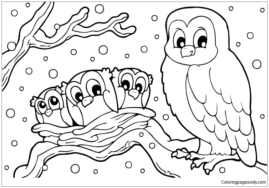 863x606 Winter Snowy Owl Coloring Page