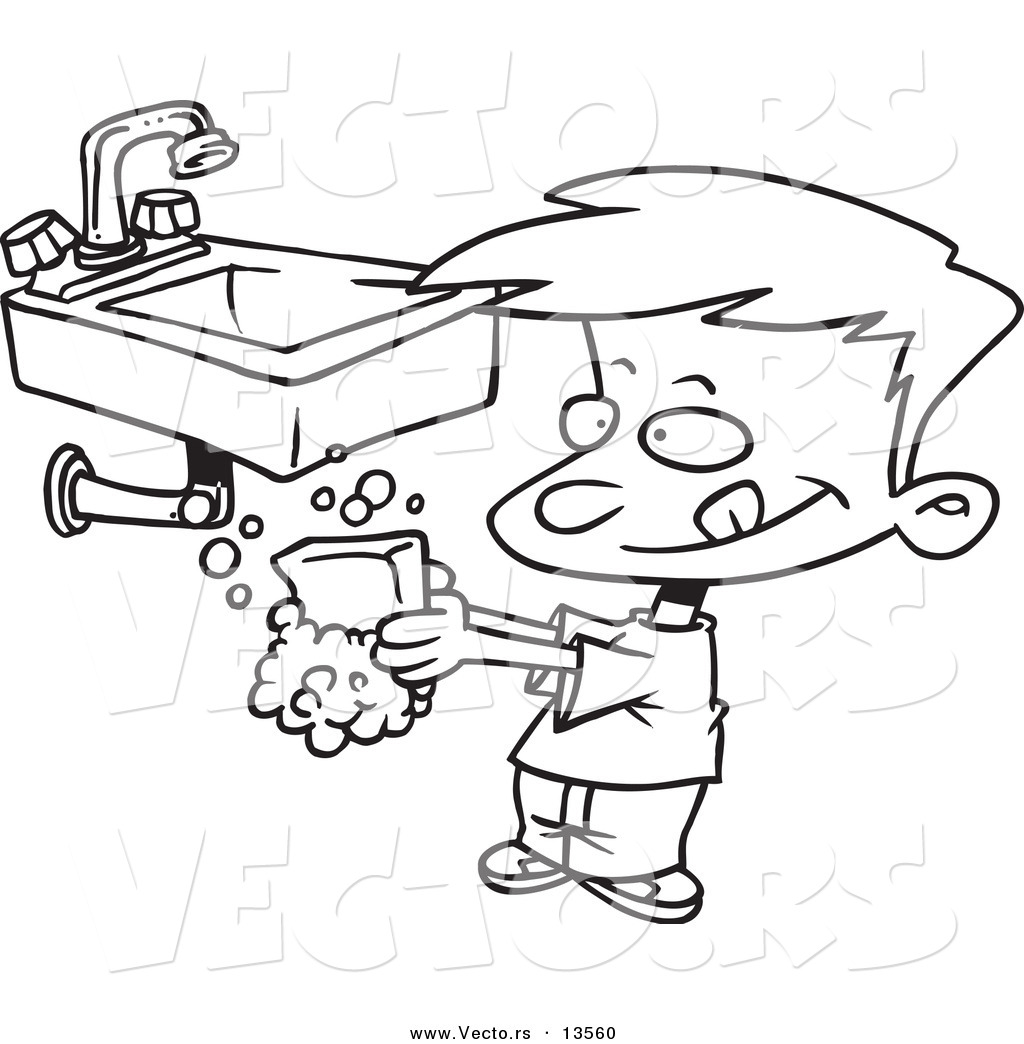 1024x1044 Vector Of A Cartoon Boy Washing His Hands With Soap