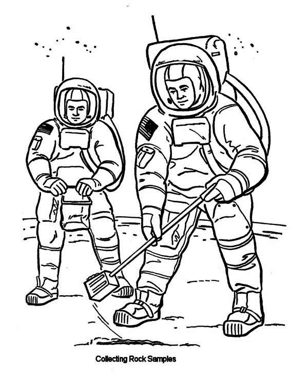 600x734 Two Astronauts Collecting Rock Samples From Moon Soil Coloring