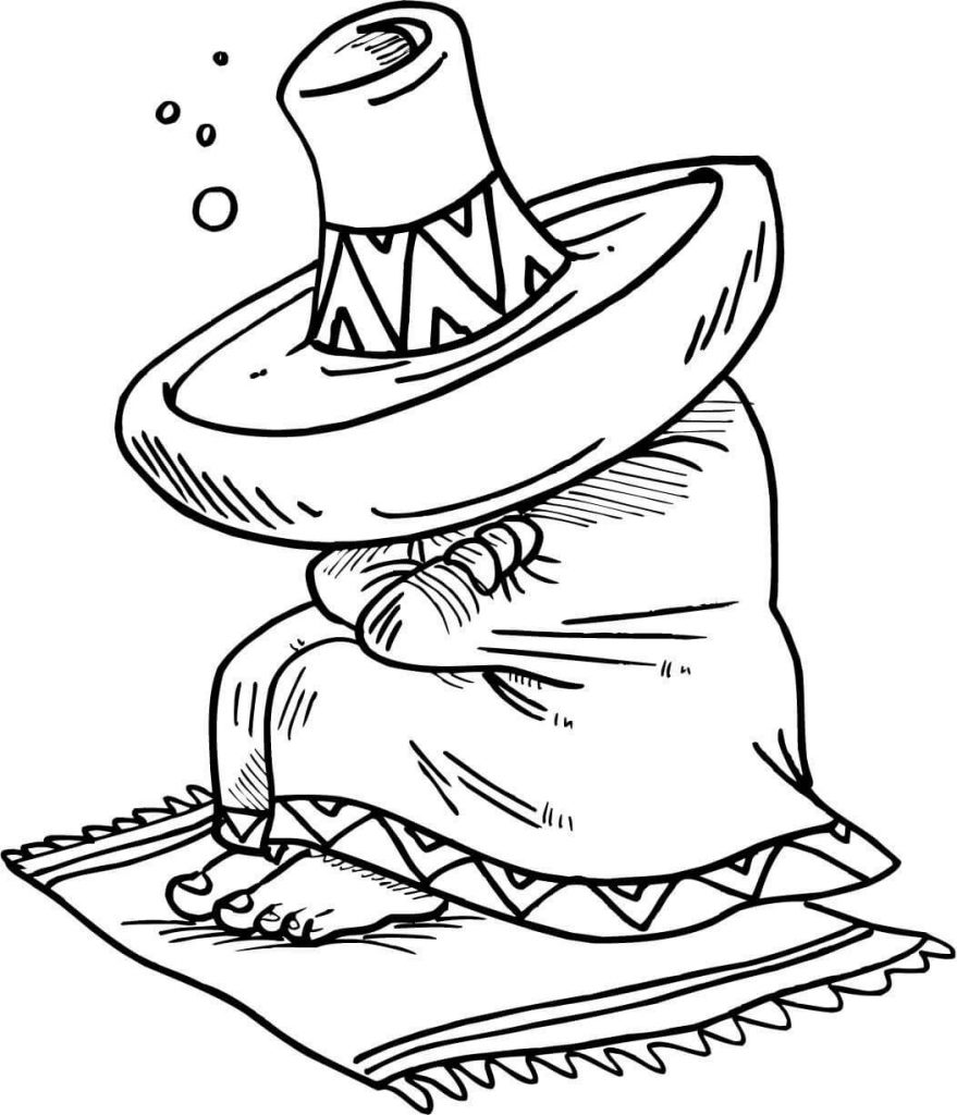 879x1024 Mexican Sleeping Under His Sombrero Free Coloring Page