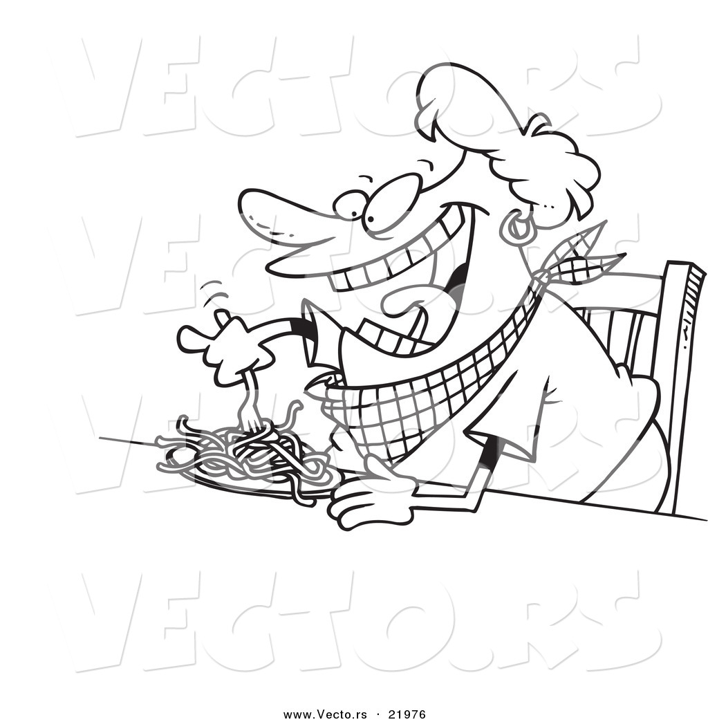 1024x1044 Vector Of A Cartoon Fat Woman Eating Spaghetti
