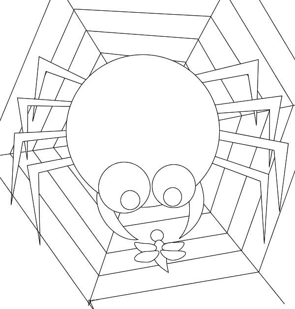 600x630 Cartoon Of Spider Eating Insect On Spider Web Coloring Page