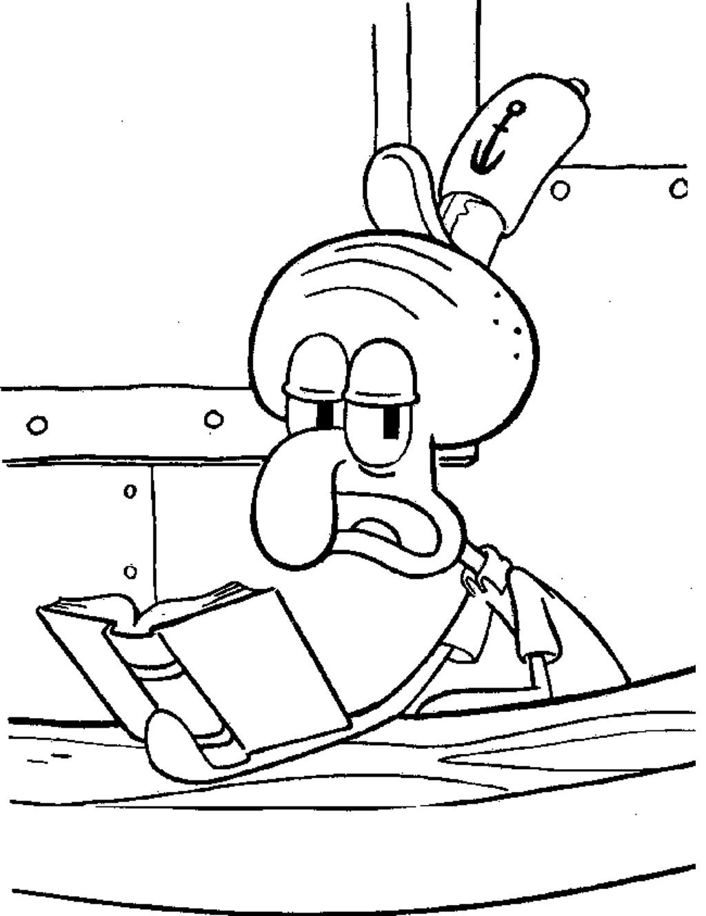 1024x1328 Squidward Reading Book Coloring Page