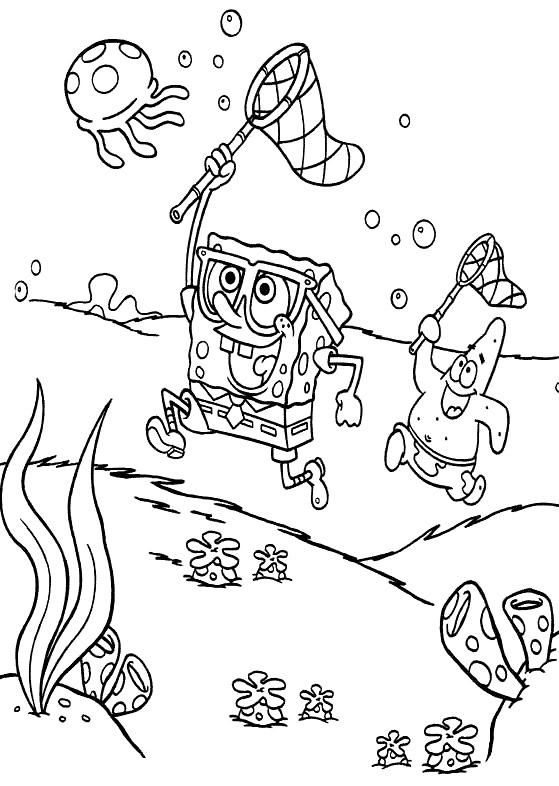 559x786 Spongebob Catch Jellyfish Coloring Page