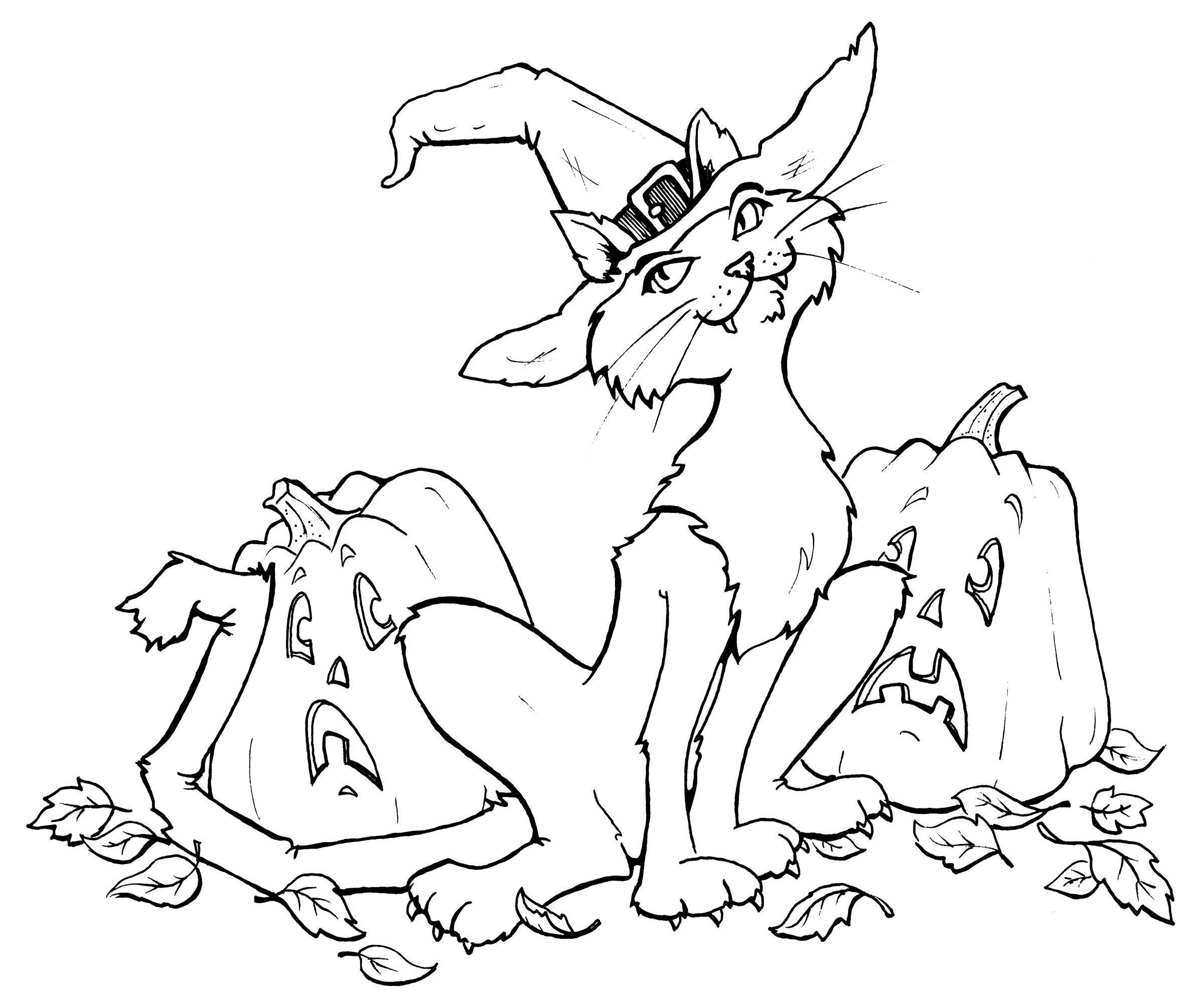 2400x2008 Shocking Printable Halloween Coloring Pages Witch For Spooky Cat