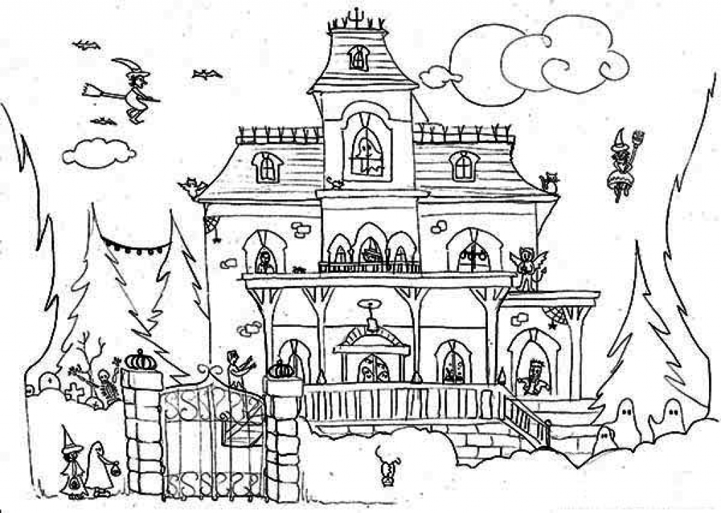 1024x728 Halloween House Coloring Pages Stunning Haunted House Coloring