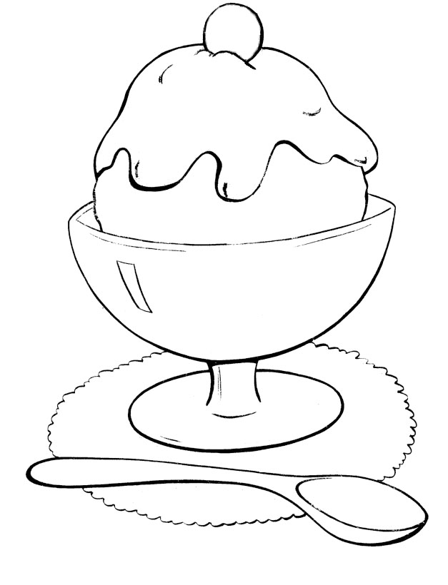 627x820 Ice Cream Bowl And Spoon Coloring Page