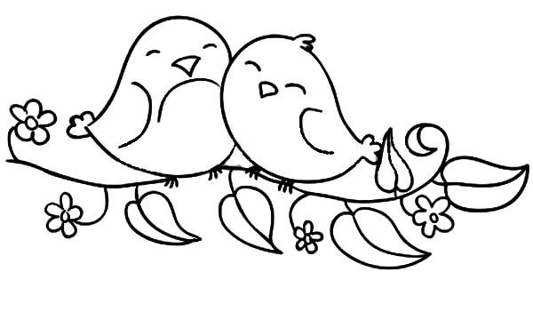 600x360 Love Birds Sitting On The Flowering Branch Coloring Pages