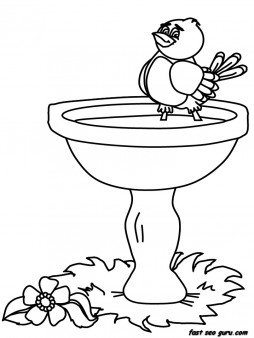 254x338 Printable Birds Baby Birdbath Animals Coloring Pages