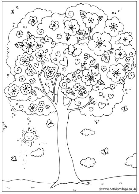 460x642 Such A Happy Tree! Blossom Tree Colouring Page