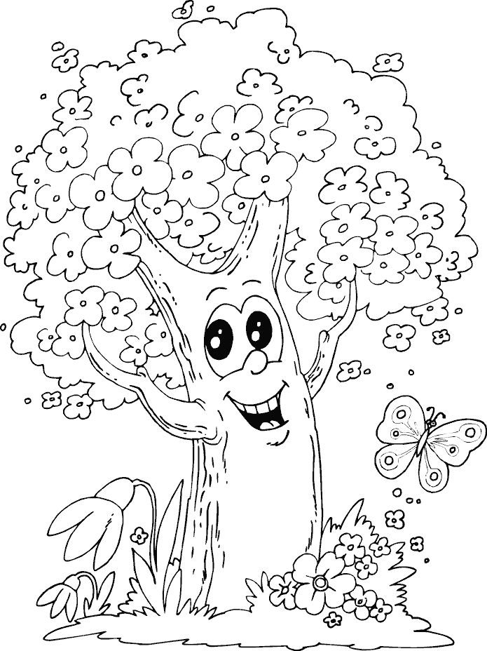 695x928 Spring Tree Coloring Page