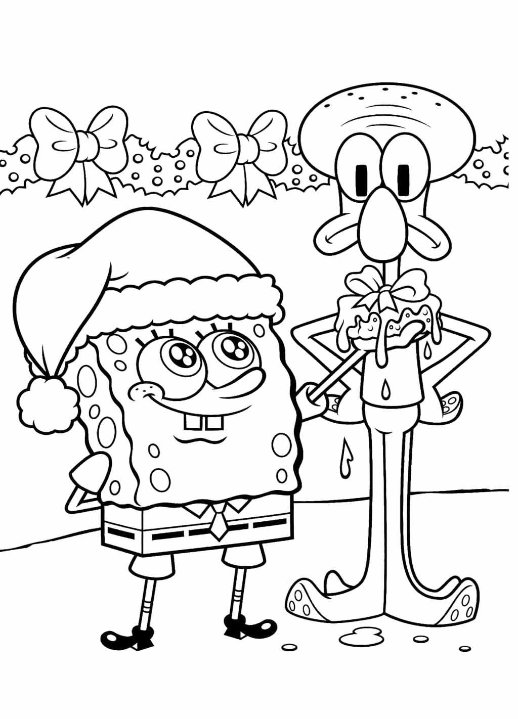 1024x1422 Spongebob And Squidward Happy Christmas Coloring Page Spongebob