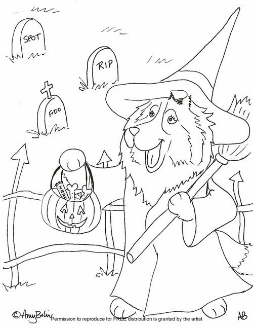 500x647 Coloring Page Dog Sheltie Halloween